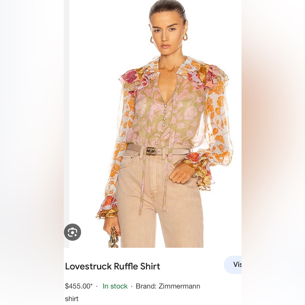 Zimmermann The Lovestruck Ruffle Silk  Shirt  Floral Roses Sheer blouse size 1 - Picture 2 of 12